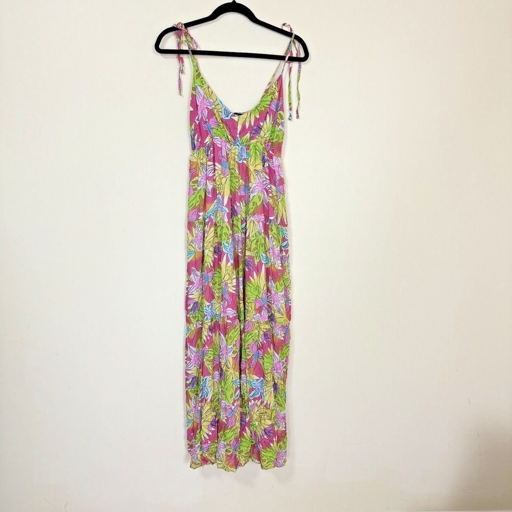 MAGARI Womens Dress Size XL Floral Maxi Colorful Tiered Beach Viscose Italy Made
